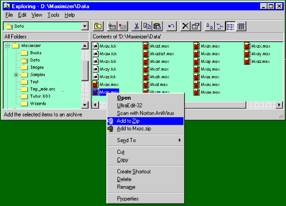 WinZip's context menu example